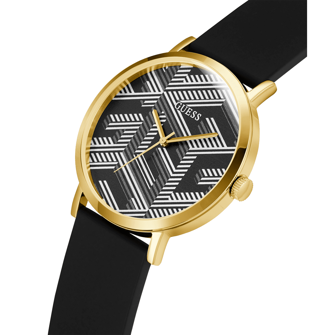 GUESS Mens Black Gold Tone Analog Watch