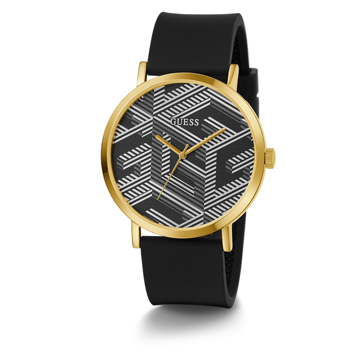 GUESS Mens Black Gold Tone Analog Watch