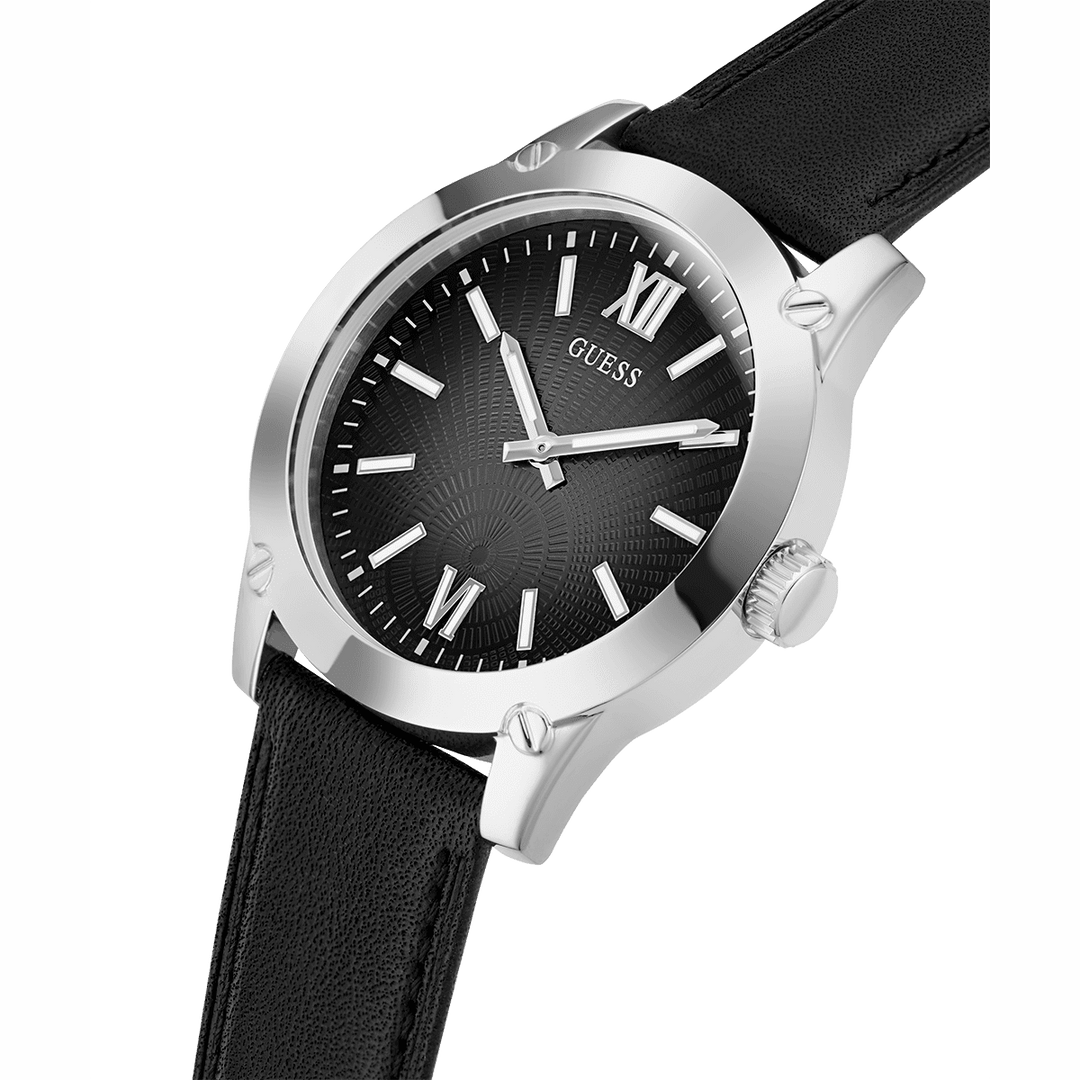 GUESS Mens Black Silver Analog Watch