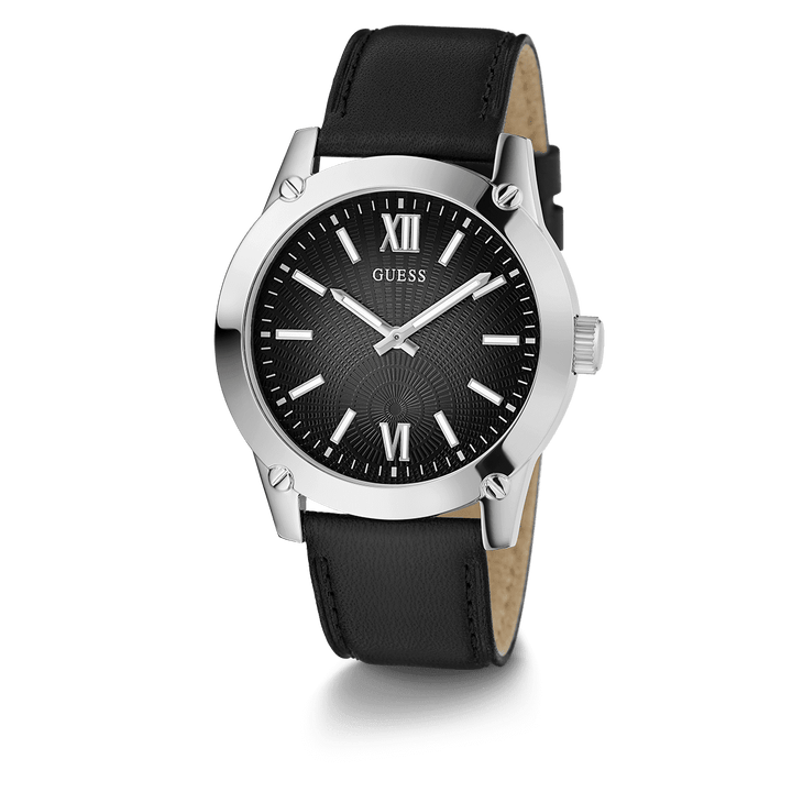GUESS Mens Black Silver Analog Watch