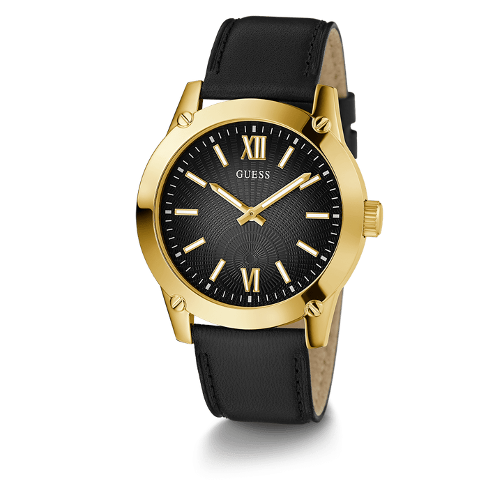 GUESS Mens Black Gold Analog Watch