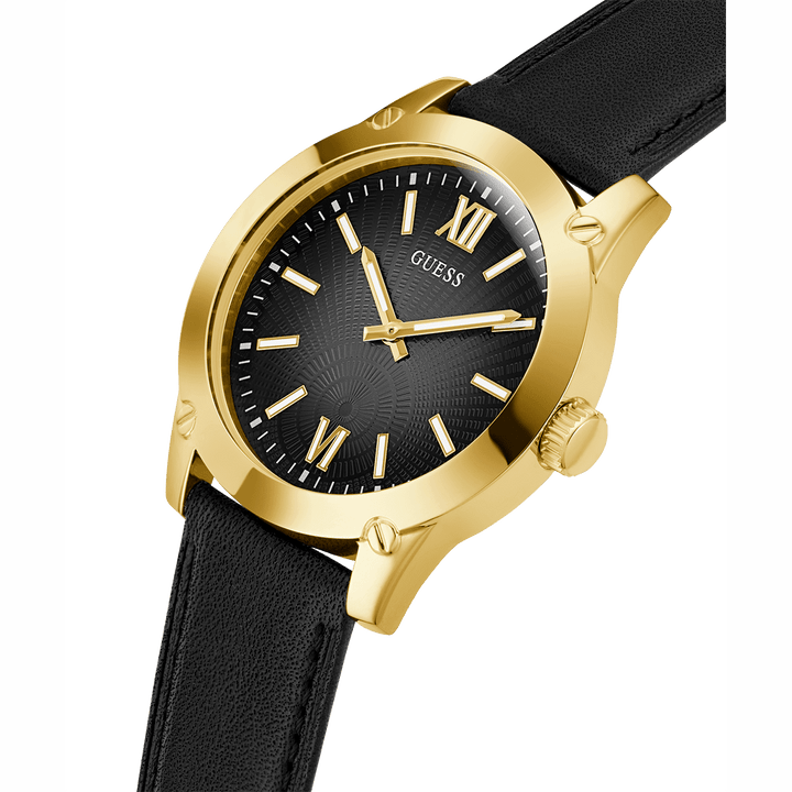 GUESS Mens Black Gold Analog Watch