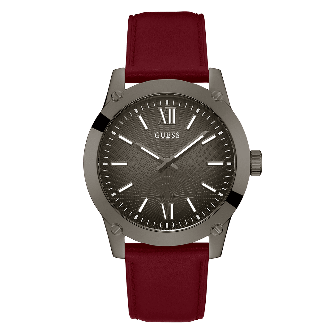 GUESS Mens Burgundy Gunmetal Analog Watch