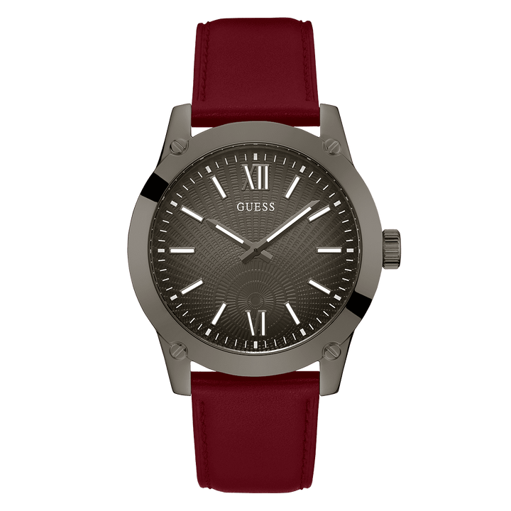 GUESS Mens Burgundy Gunmetal Analog Watch