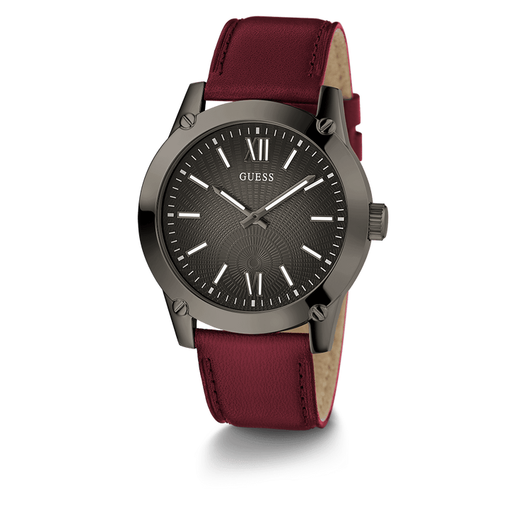 GUESS Mens Burgundy Gunmetal Analog Watch