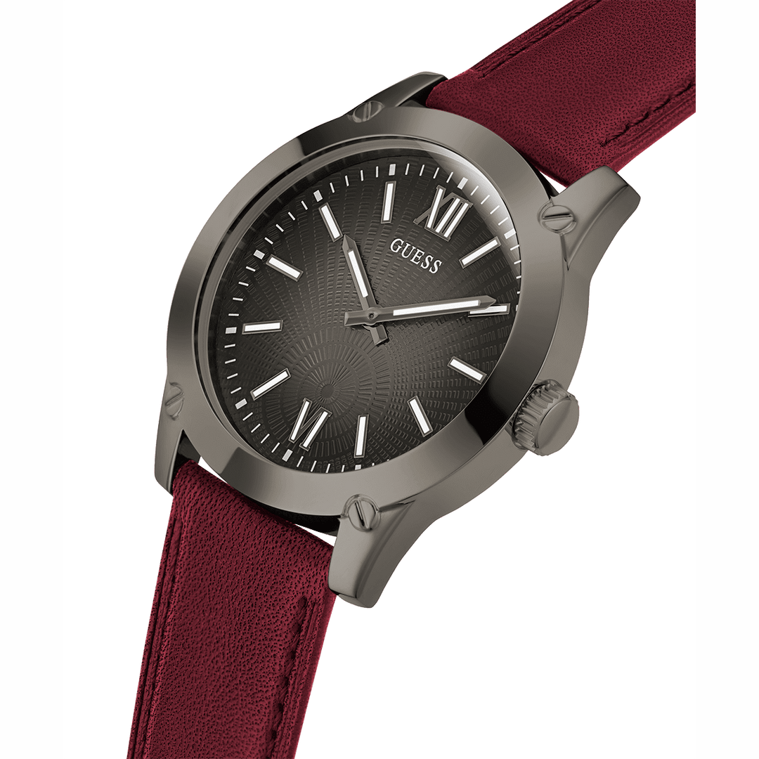 GUESS Mens Burgundy Gunmetal Analog Watch