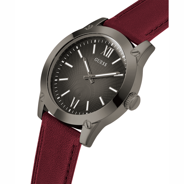 GUESS Mens Burgundy Gunmetal Analog Watch