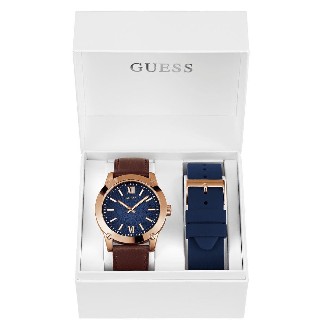 GUESS Mens Rose Gold Tone Analog Watch Box Set