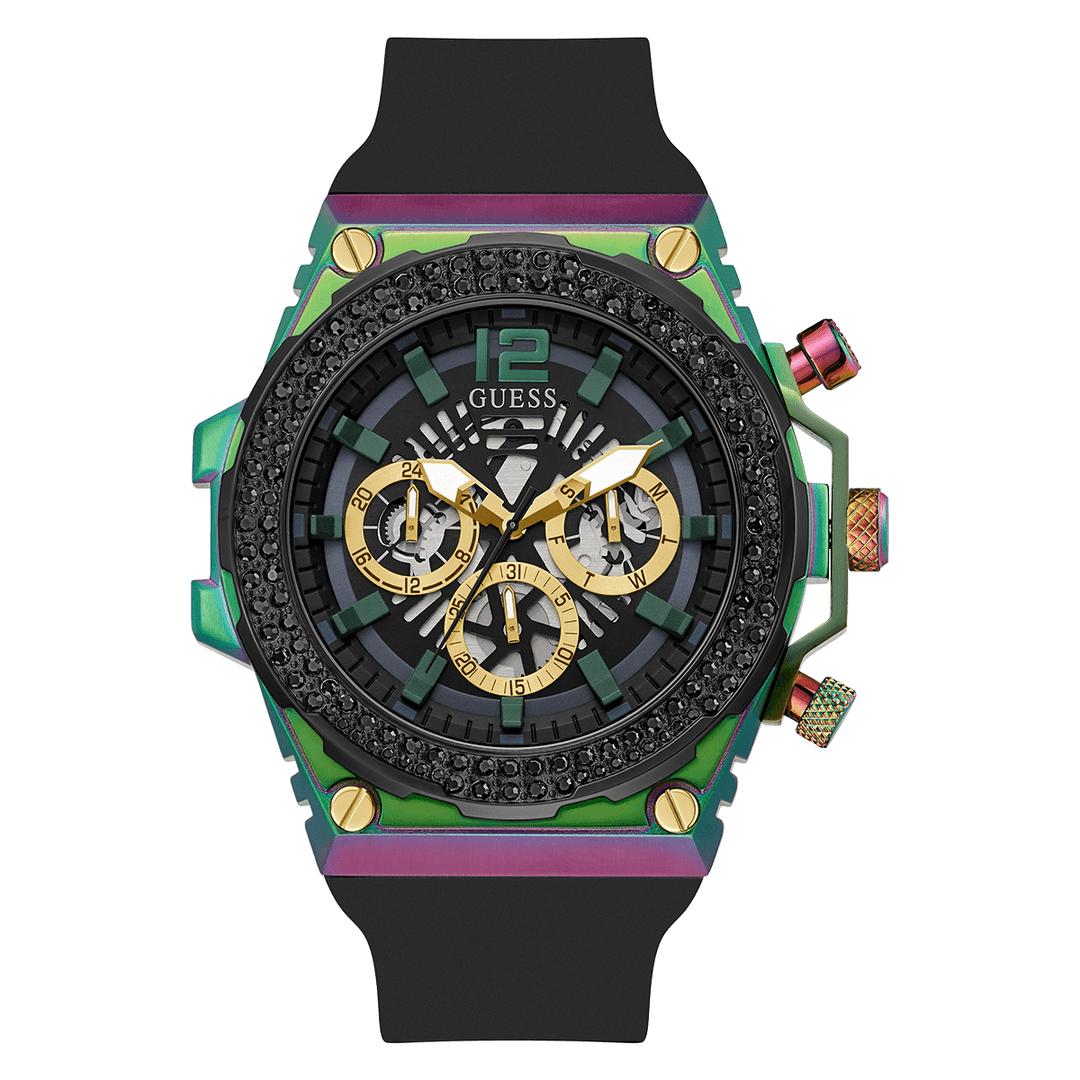 GUESS Mens Black 2-Tone Multi-Function Watch