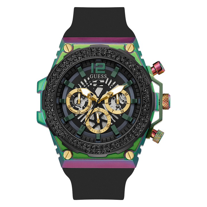 GUESS Mens Black 2-Tone Multi-Function Watch