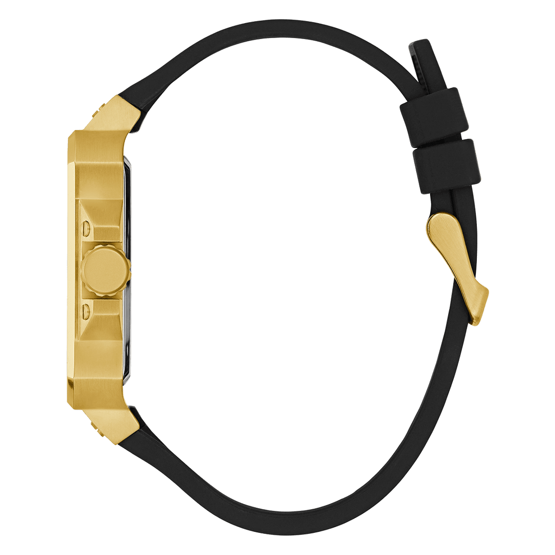 GUESS Mens Black Gold Tone Multi-Function Watch