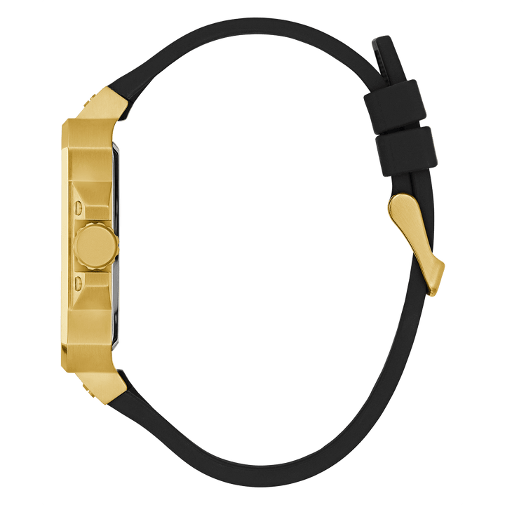 GUESS Mens Black Gold Tone Multi-Function Watch