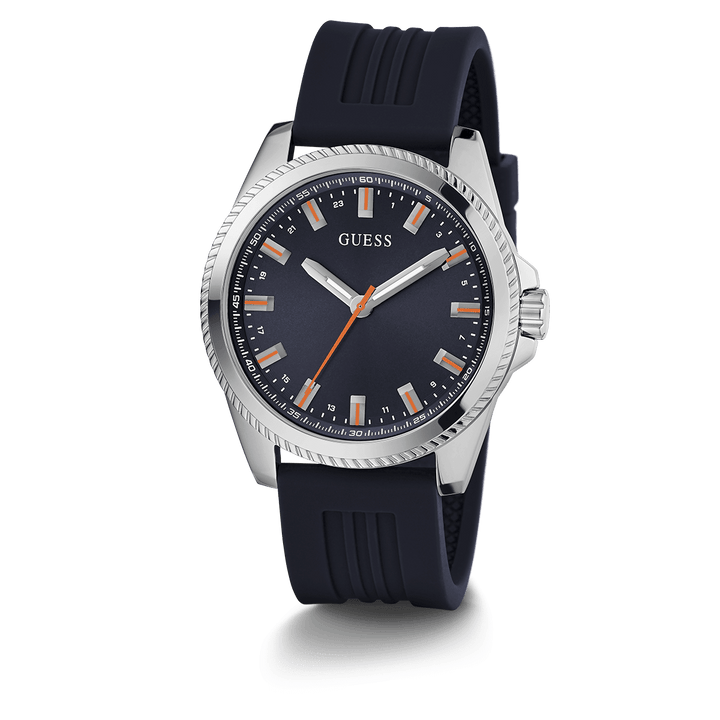 GUESS Mens Navy Silver Tone Analog Watch