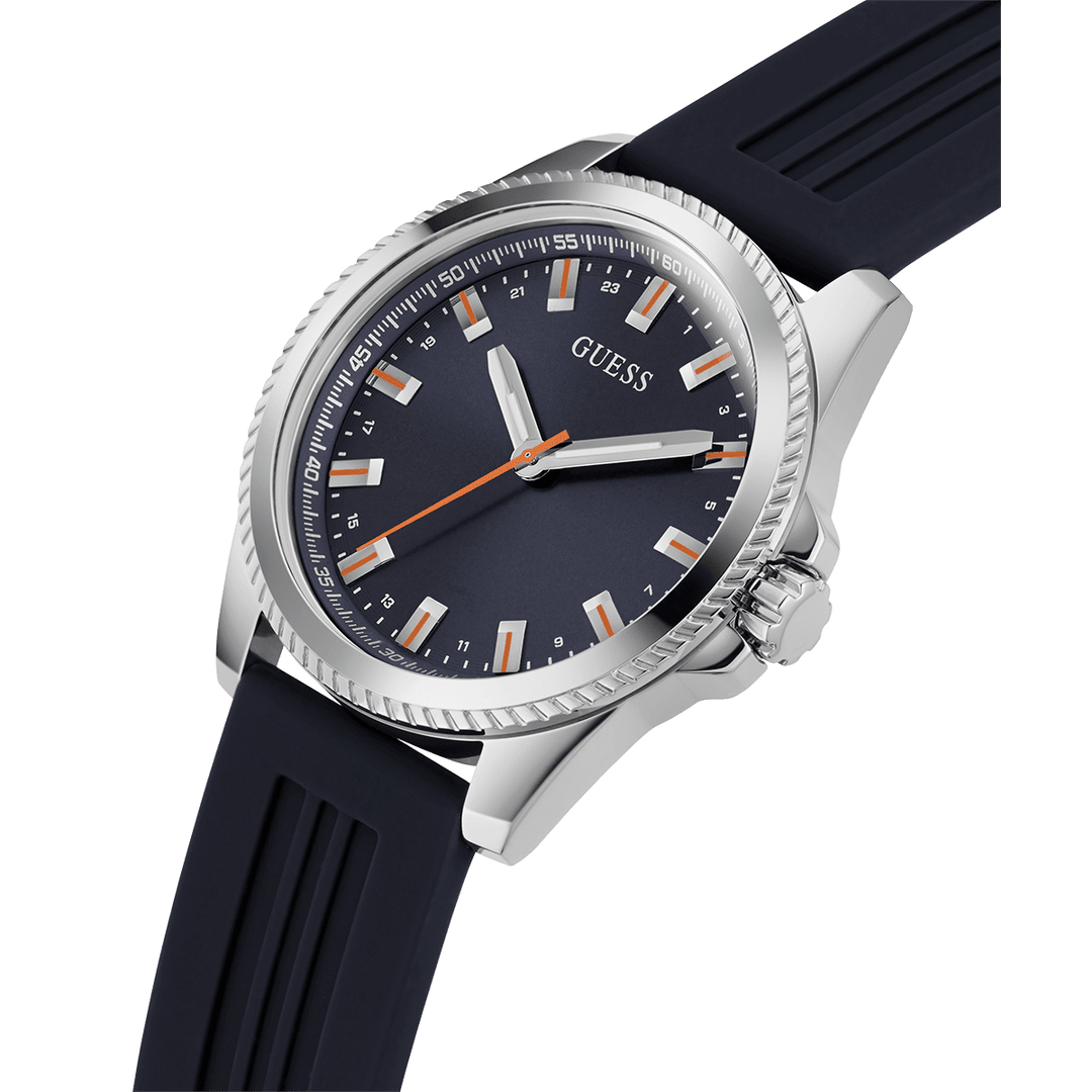 GUESS Mens Navy Silver Tone Analog Watch