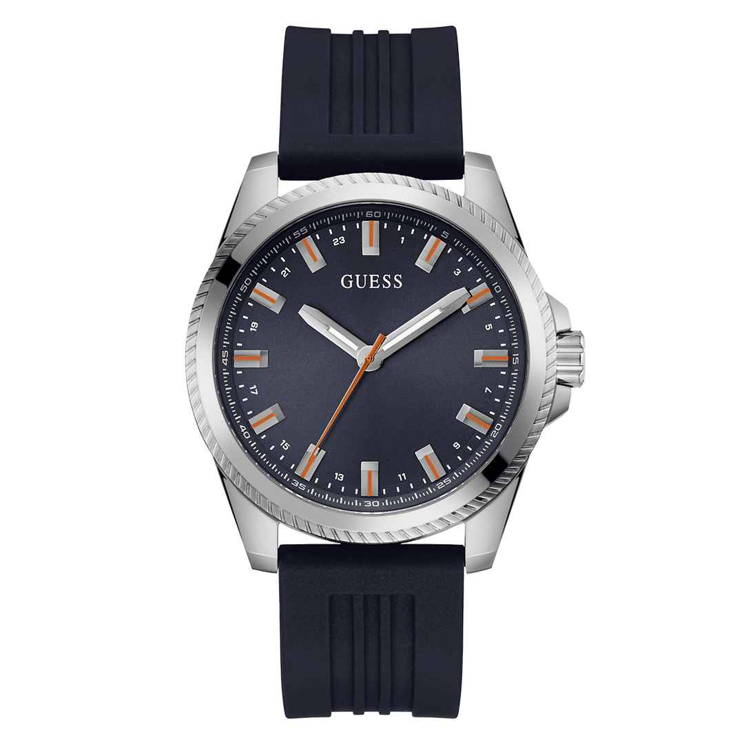 GUESS Mens Navy Silver Tone Analog Watch