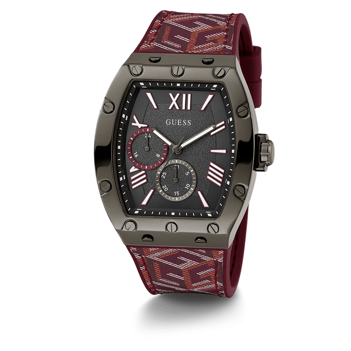 GUESS Mens Red Gunmetal Multi-Function Watch
