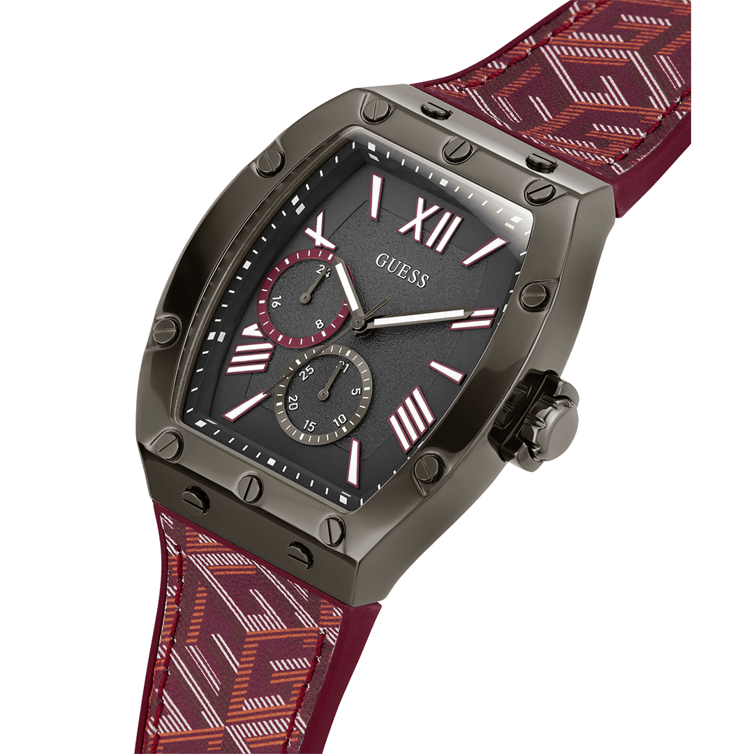 GUESS Mens Red Gunmetal Multi-Function Watch