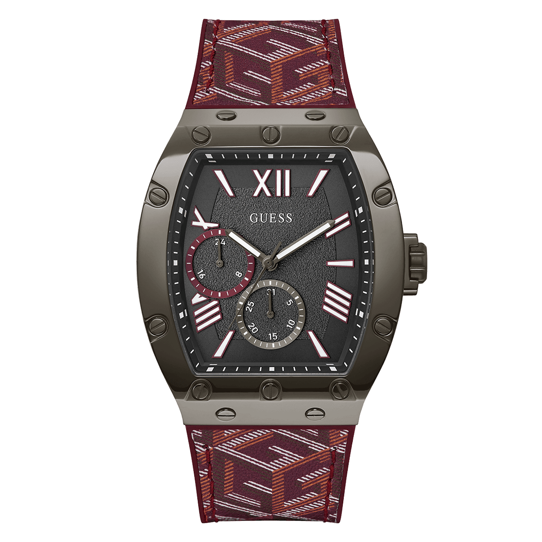 GUESS Mens Red Gunmetal Multi-Function Watch