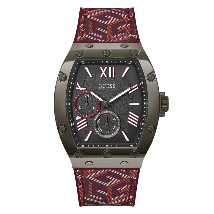 GUESS Mens Red Gunmetal Multi-Function Watch