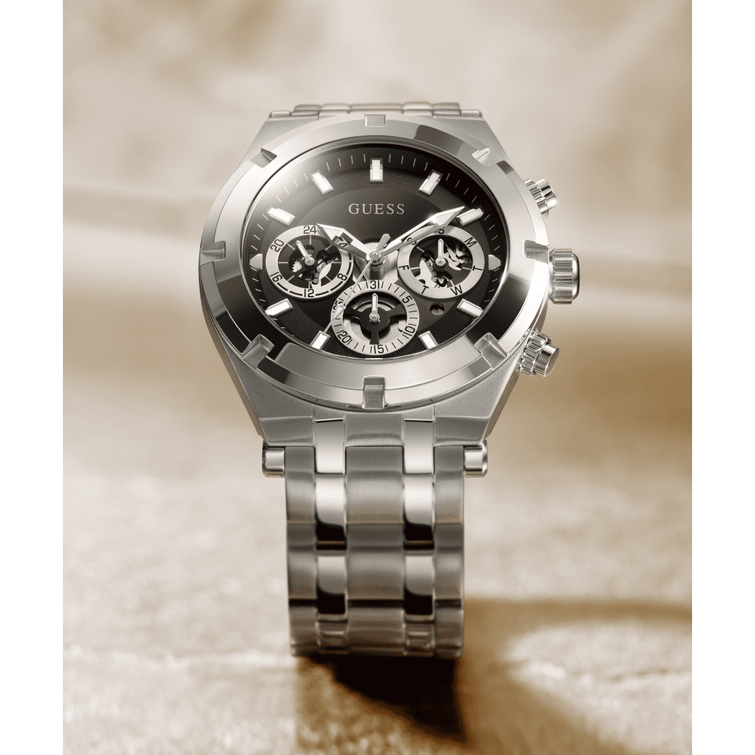 GUESS Mens Silver Tone Multi-Function Watch