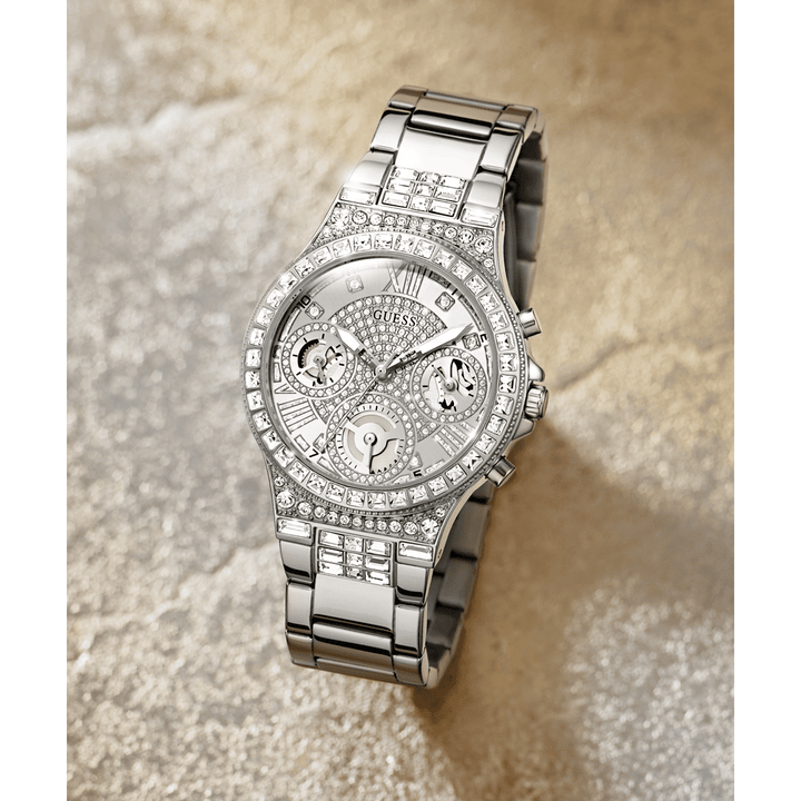 GUESS Ladies Silver Tone Multi-Function Watch