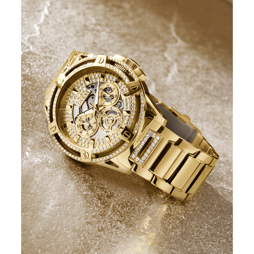 GUESS Mens Gold Tone Multi-Function Watch