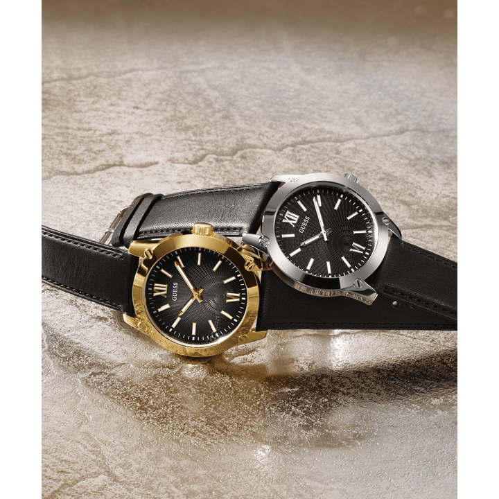 GUESS Mens Black Gold Analog Watch