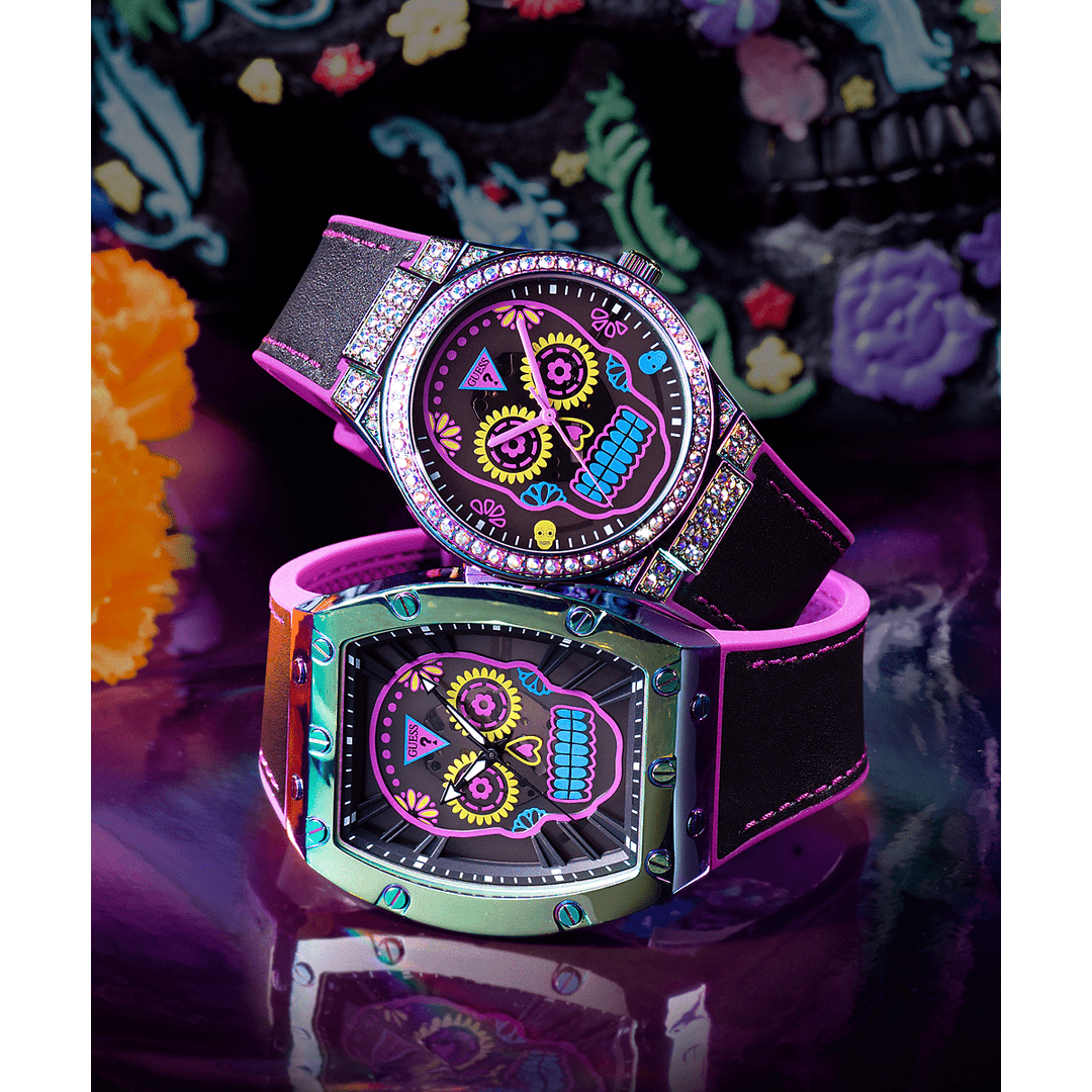 GUESS Mens Day Of The Dead Iridescent Watch