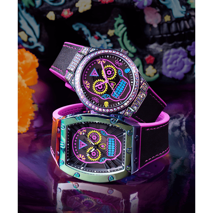 GUESS Mens Day Of The Dead Iridescent Watch