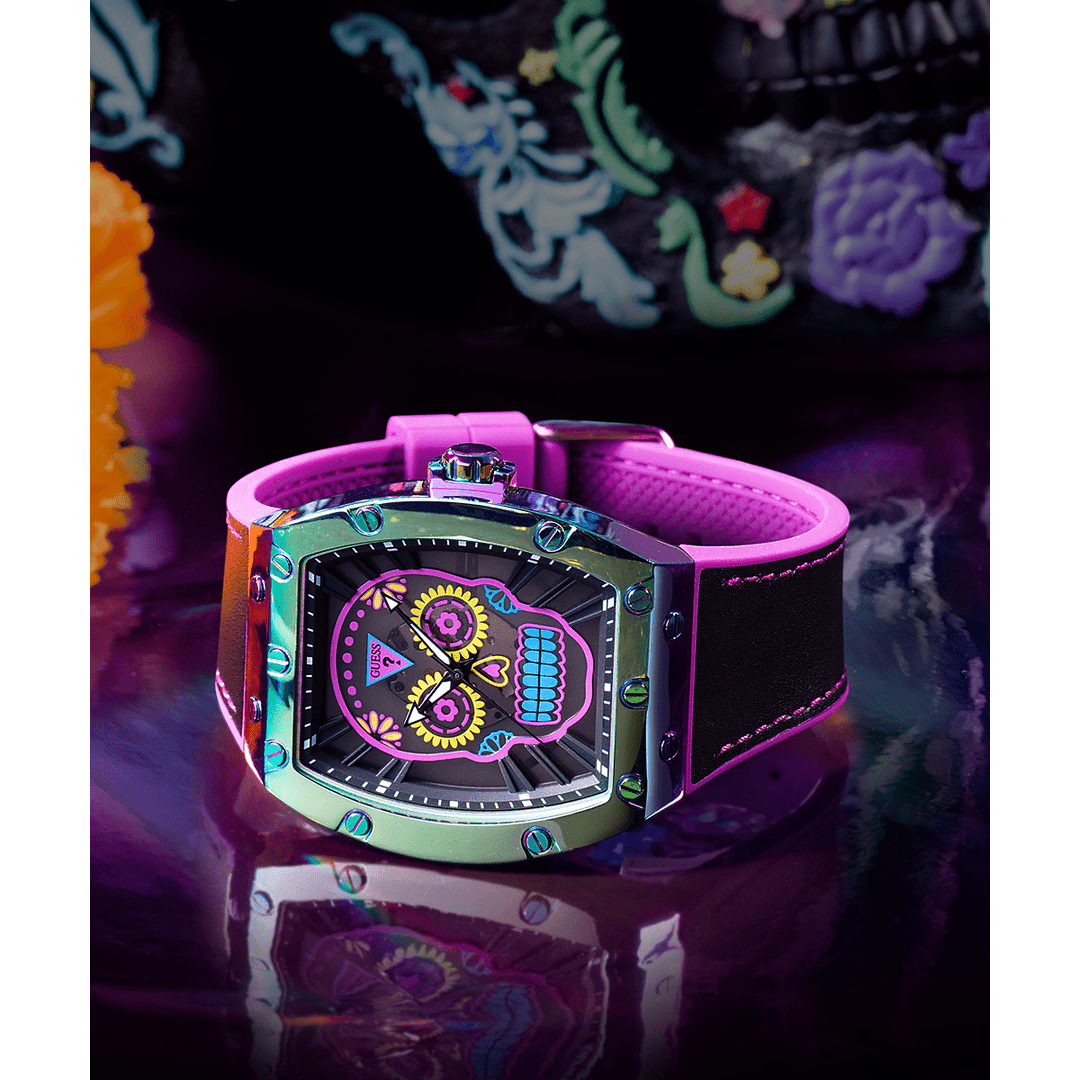 GUESS Mens Day Of The Dead Iridescent Watch