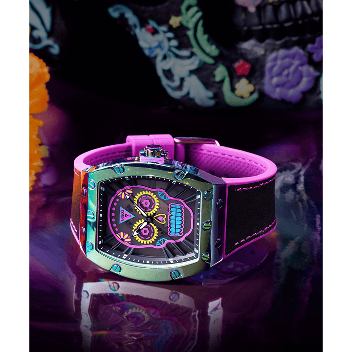 GUESS Mens Day Of The Dead Iridescent Watch