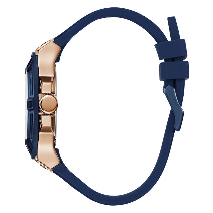 GUESS Mens Blue Rose Gold Tone Multi-Function Watch