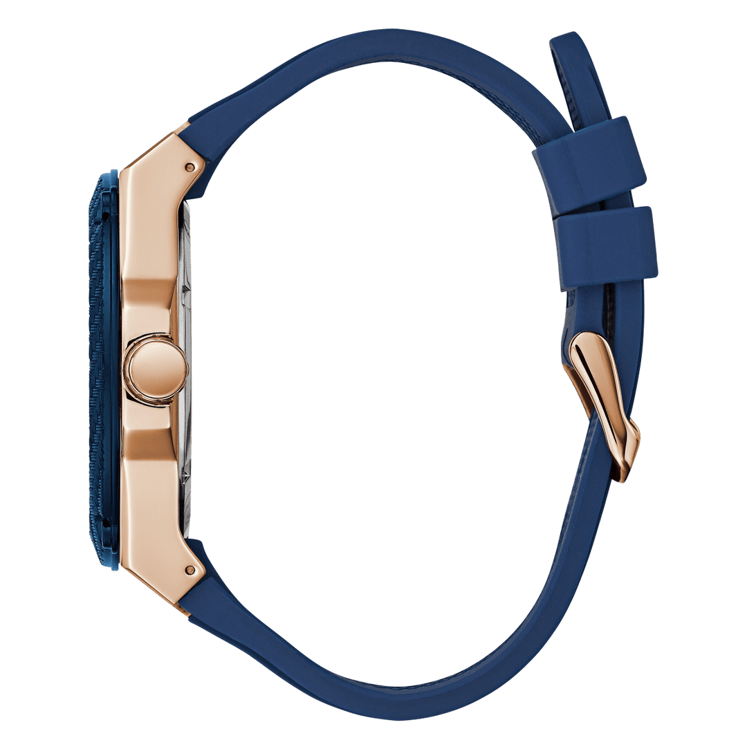 GUESS Mens Blue Rose Gold Tone Multi-Function Watch
