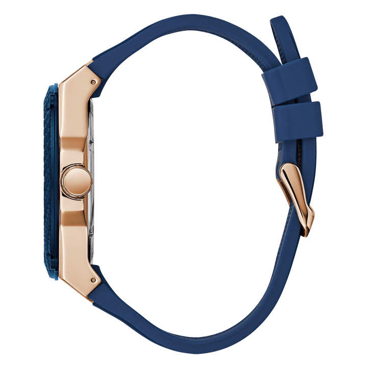 GUESS Mens Blue Rose Gold Tone Multi-Function Watch