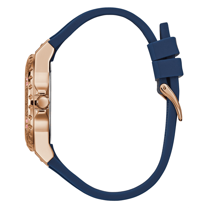 GUESS Ladies Blue Rose Gold Tone Multi-Function Watch