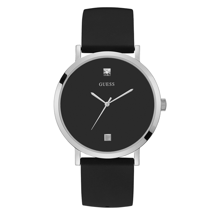 GUESS Mens Black Silver Tone Analog Watch