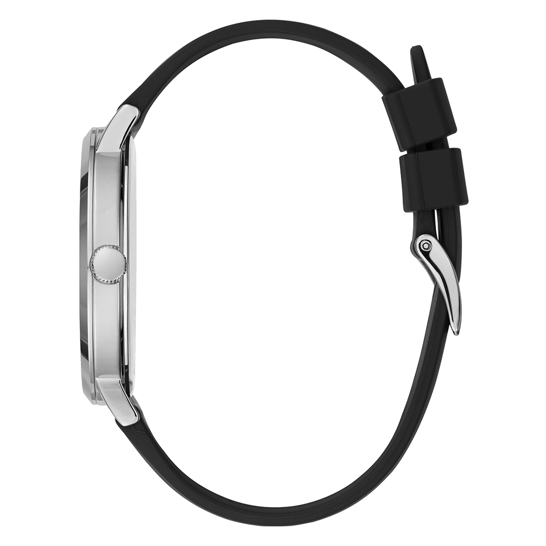 GUESS Mens Black Silver Tone Analog Watch