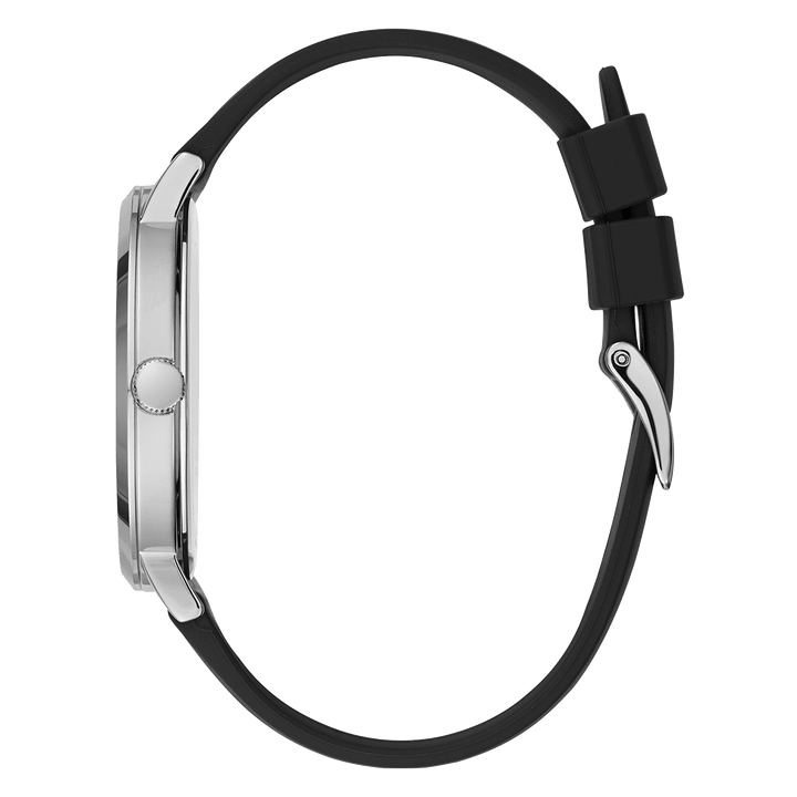 GUESS Mens Black Silver Tone Analog Watch